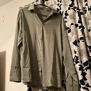 Solid button down satin blouse